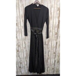 Lularoe Long Dress Duster Black Gold Pleated Long Sleeve DeAnne Wrap XXS NWT